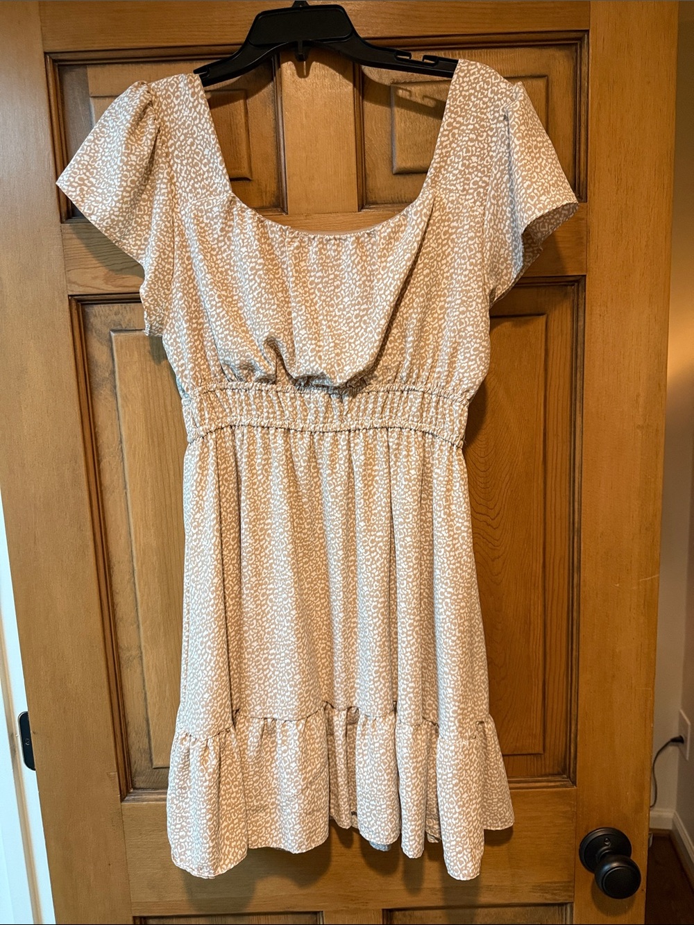 Beige and White Smocked Waist Dress